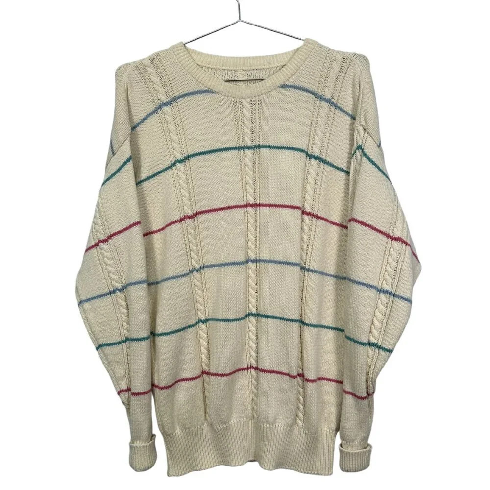 Vintage Cream Knit Crewneck Grandpa Sweater‎ Large
